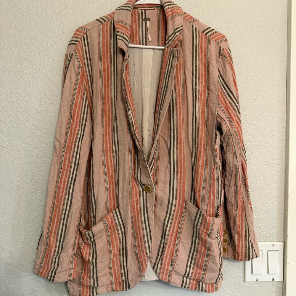 Free People Red/Cream Striped Retro Blazer‎ Size XS